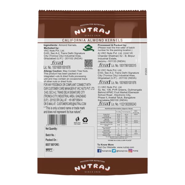 Nutraj California Almonds 500g Pouch|Badam Giri|Dry Fruits and Nuts|Grocery - Image 3