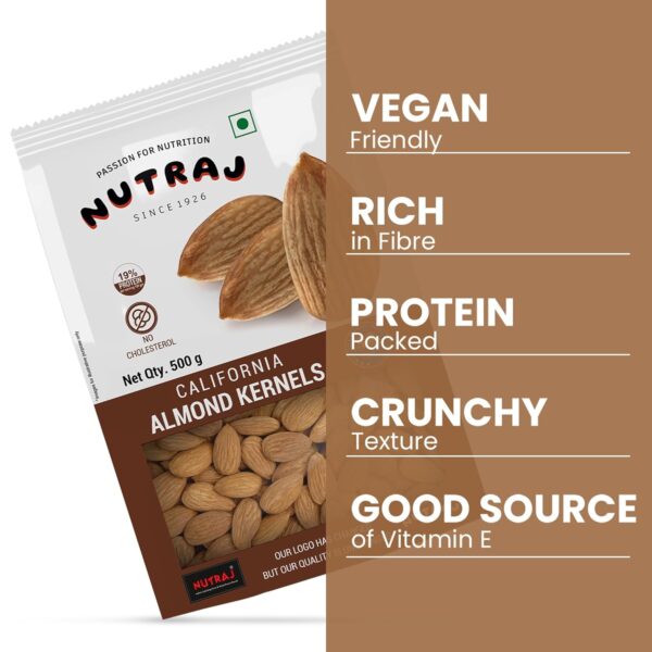 Nutraj California Almonds 500g Pouch|Badam Giri|Dry Fruits and Nuts|Grocery - Image 2